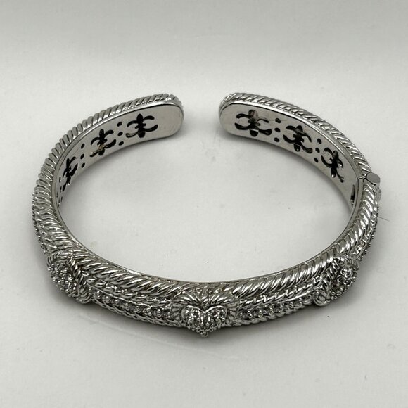 Judith Pipka 925 Sterling Silver CZ 3 Heart Hinged Rope Cuff Bracelet 6.75” - Picture 5 of 9
